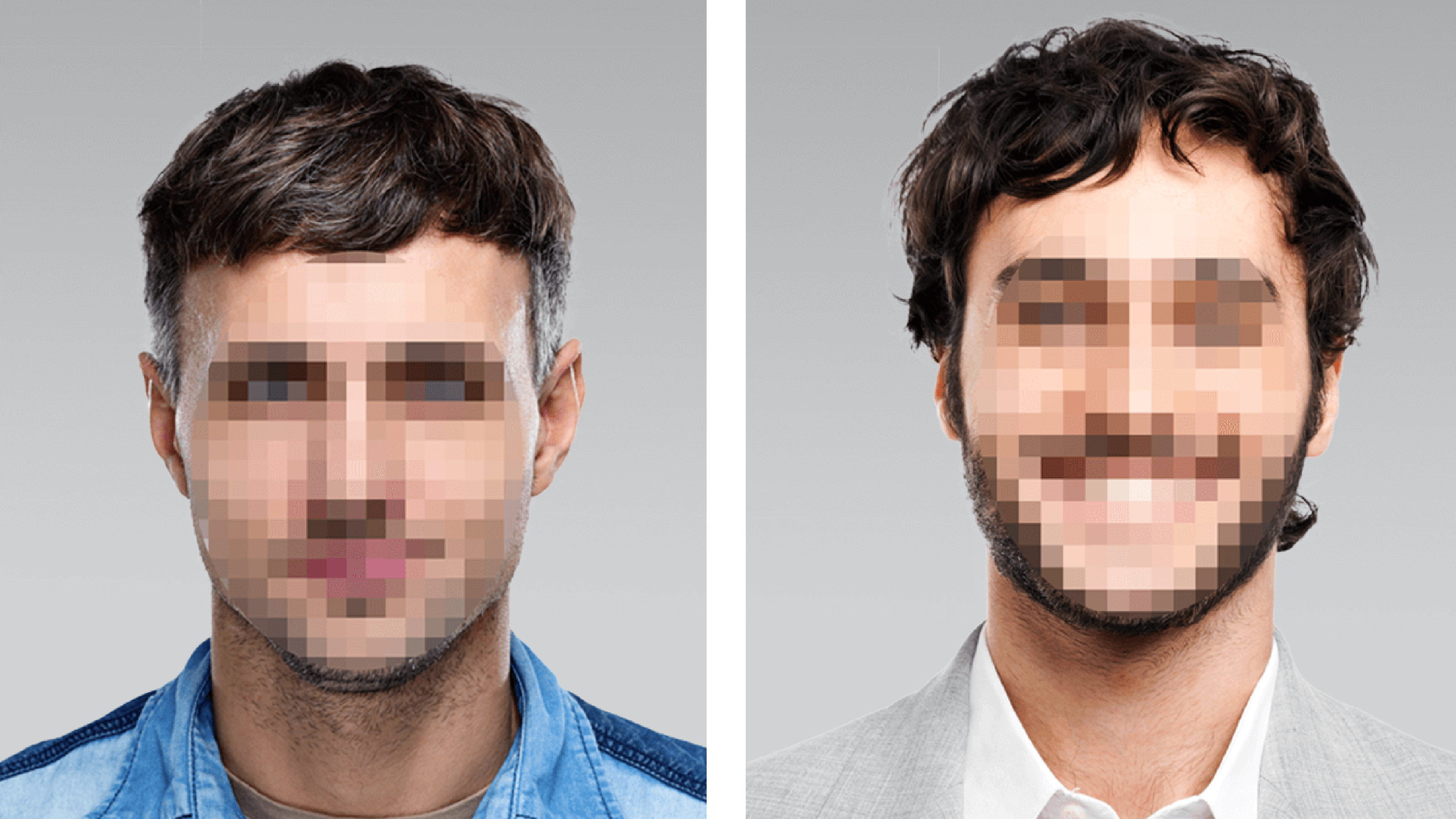 Two white collar criminals with their faces blurred out to protect their identity