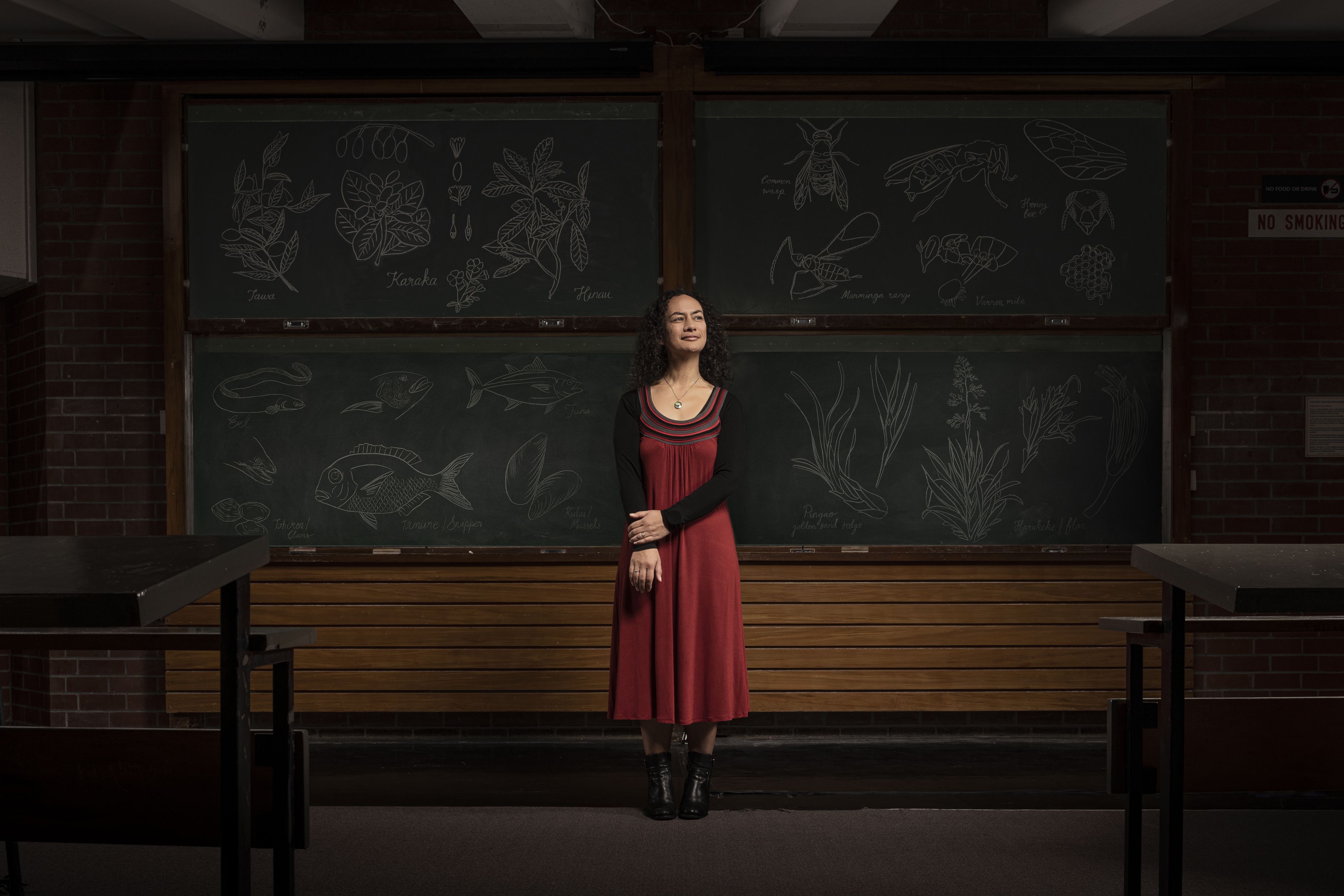 Associate Professor Ocean Mercier standing in front of a blackboard 